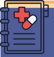 A medical notebook with pills and a cross vector