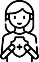A woman holding a shield icon vector