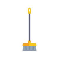 Cleaning broom standing upright with yellow handle and gray bristles vector