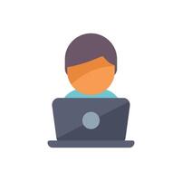 Young professional working on laptop at desk in office setting vector