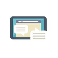 Tablet showing online messaging application interface with chat bubbles vector
