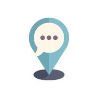 Blue location pin showing chat bubble with three dots vector