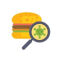 Magnifying glass detecting virus in hamburger, concept of food safety and contamination vector