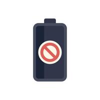 Battery showing forbidden sign is indicating low power vector