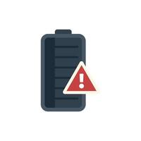 Battery showing low power warning sign with exclamation mark vector