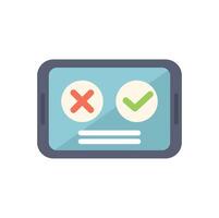 Mobile phone showing right and wrong choice buttons for online survey vector