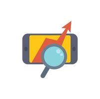 Magnifying glass analyzing growing arrow chart on smartphone screen vector
