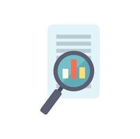 Magnifying glass analyzing document with growth chart, business analysis concept vector