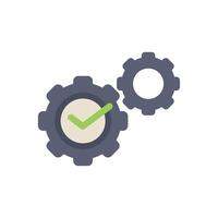 Gears rotating with check mark showing completion of project vector