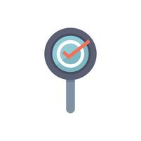 Magnifying glass zooming in on a check mark symbol for accuracy and verification vector