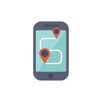 Smartphone showing gps route with two red pins on screen vector