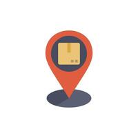 Location pin pointing cardboard box representing online order delivery vector
