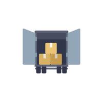 Delivery truck with open trailer full of cardboard boxes ready for unloading vector