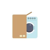 New washing machine in a cardboard box being opened vector