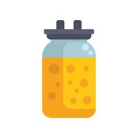 Glass jar containing orange liquid with bubbles inside and a lid on top vector