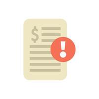 Invoice with exclamation point showing problem with payment vector