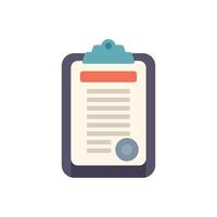 Clipboard showing approved document with stamp in flat design vector