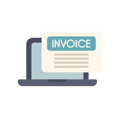 Online invoice sending payment for digital purchase on laptop computer screen,