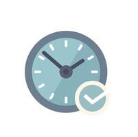 Clock showing time passing with check mark symbol vector