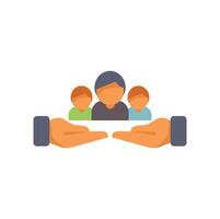 Two hands protecting a group of three people representing customer retention vector