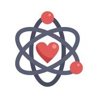 Atom symbol with red heart representing love of science vector