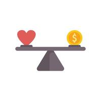 Heart and money balancing on a seesaw representing life choices vector