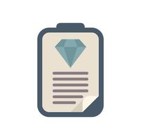 Clipboard showing diamond certificate of authenticity icon vector