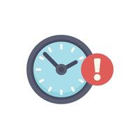 Clock showing time limit with exclamation point alerting about deadline vector