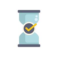 Hourglass showing time passing with check mark symbolising completion vector