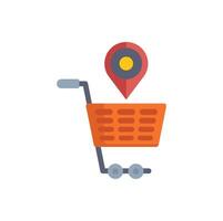 Shopping cart icon with location pin symbolizing online shopping vector