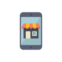 Online shop facade displaying on mobile phone screen vector