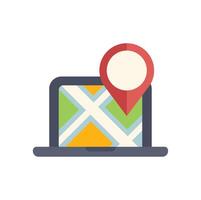 Laptop showing location tracking with map and pin vector