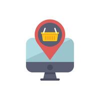 Computer showing location for online shopping with shopping cart icon in map pin vector