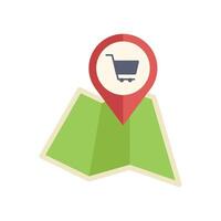 Shopping cart icon pinpointing location on map vector