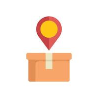 Location pin pointing a cardboard box for delivery tracking vector