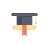 Graduation cap sitting on rolled diploma with ribbon in flat design style vector