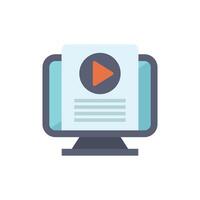 Desktop computer displaying video marketing campaign with play button on screen vector