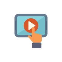 Businessman finger touching play button on mobile phone screen vector