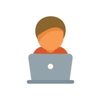 Young man working from home using laptop computer icon vector