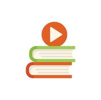 Play button symbol resting on stack of books for online education vector