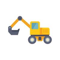Yellow excavator digging with extended arm and empty bucket vector