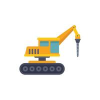 Yellow excavator drilling using auger bit mounted on articulated arm vector