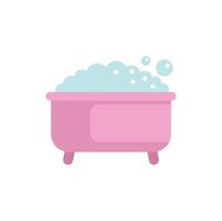 Pink bathtub full of water with soap foam for bathing and relaxing vector