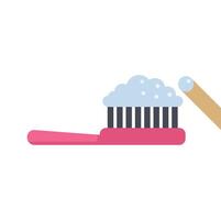 Pink toothbrush with toothpaste applying getting ready for brushing teeth vector