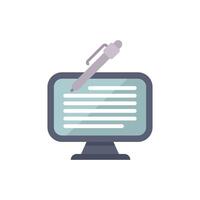 Pen writing on computer screen, digital content creation concept vector