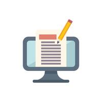 Pencil editing text on computer screen with cursor in flat cartoon style vector