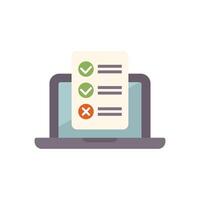 Laptop displaying checklist with checkmark and x mark icons vector