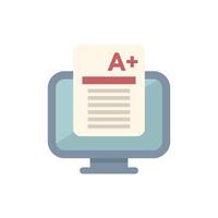 Computer showing a plus grade on screen for online exam vector
