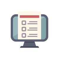 Computer monitor displaying online survey form with checkboxes for user input vector