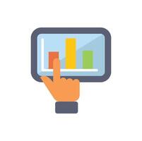 Businessman analyzing statistics on tablet with bar graph icon vector